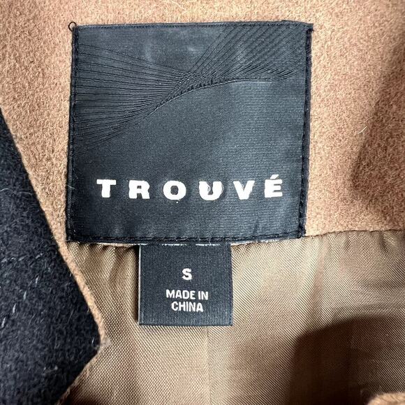 Trouve Blazer Jacket Single Button Cropped Wool Blend Tan Black Notched SMALL - Picture 2 of 8